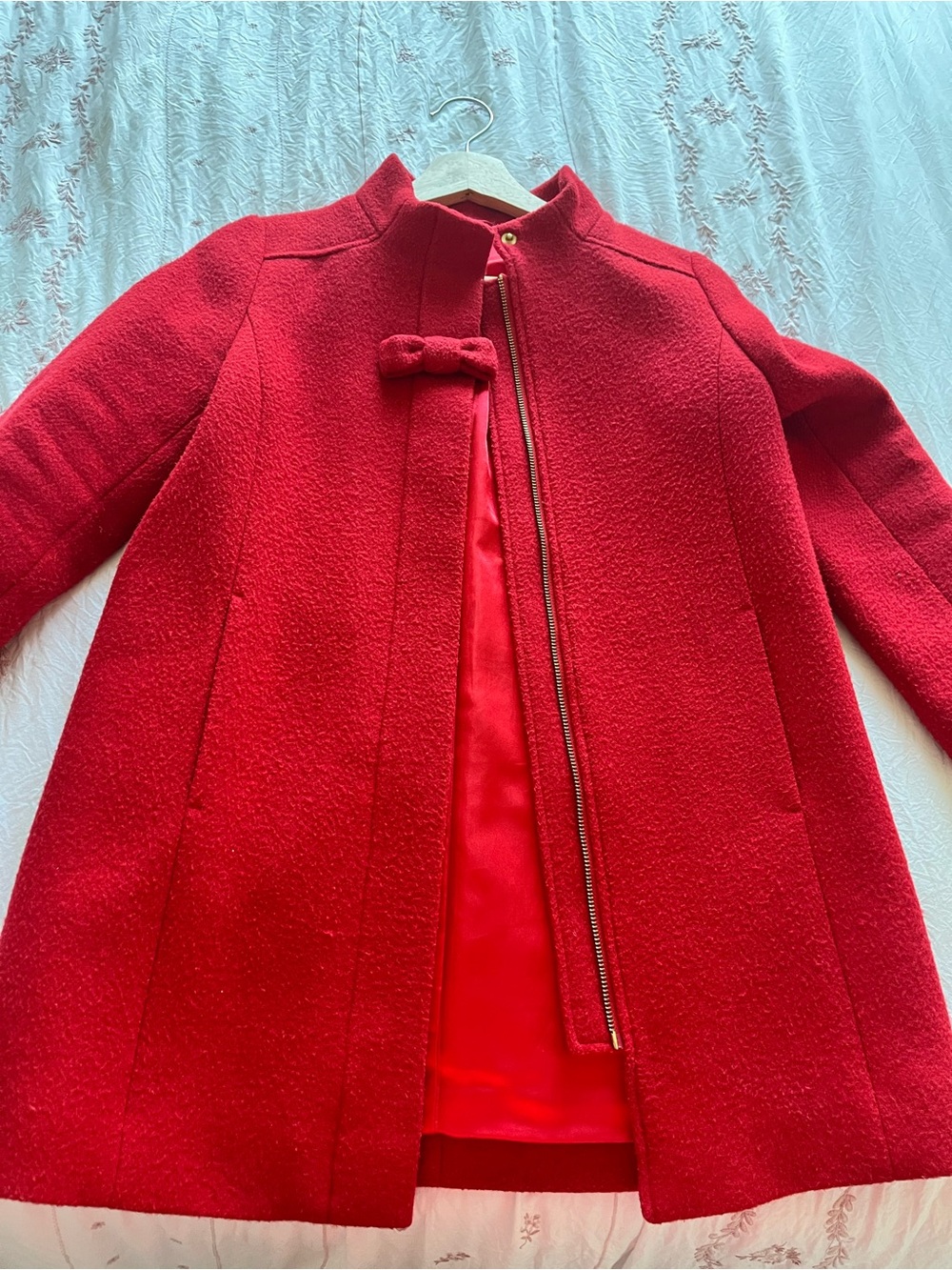 Crewcuts Red Wool-Blend Peacoat with Bow Detail